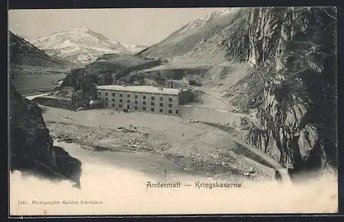 AK Andermatt, Kriegskaserne gegen die Alpen gesehen