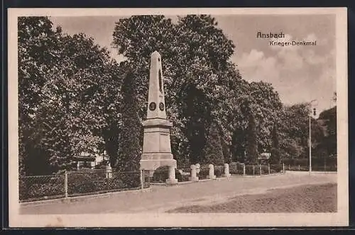 AK Ansbach / Bayern, Krieger-Denkmal