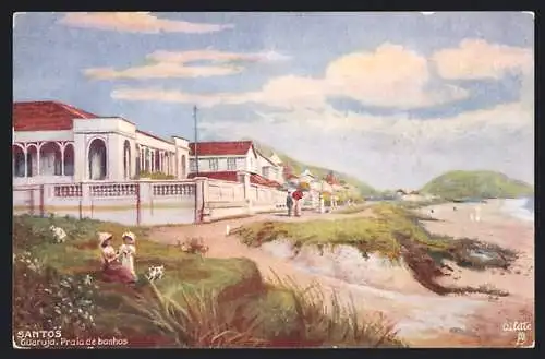 Künstler-AK Santos, Guaruja, Praia de banhos