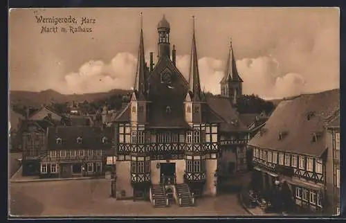 AK Wernigerode a. Harz, Markt mit Rathaus