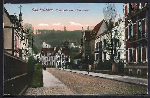 AK Saarbrücken, Talstrasse mit Winterberg, Route de la vallée avec Winterberg