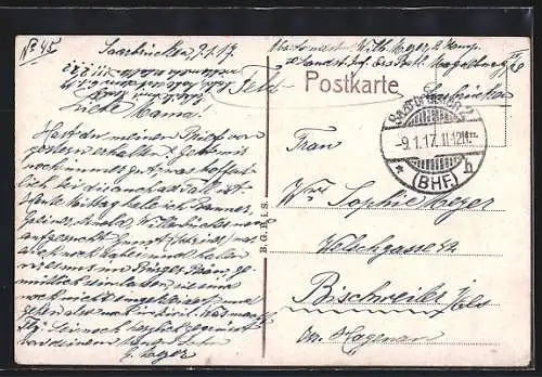 AK Saarbrücken, Mittlere Bahnhofstrasse mit Geschäften