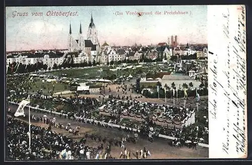 AK München, Festgelände und Preisfahnen auf dem Oktoberfest