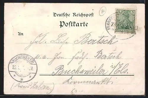 Künstler-AK Frankfurt-Höchst, an der Kirche, Partie auf dem Main, das Wappen