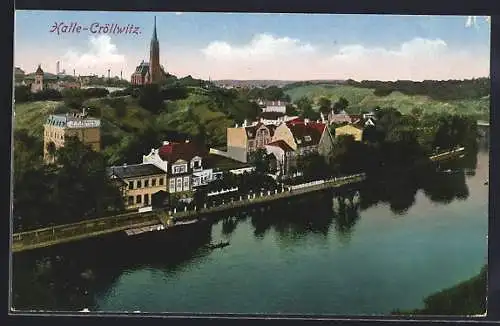 AK Halle-Cröllwitz a. Saale, Totalansicht aus der Vogelschau