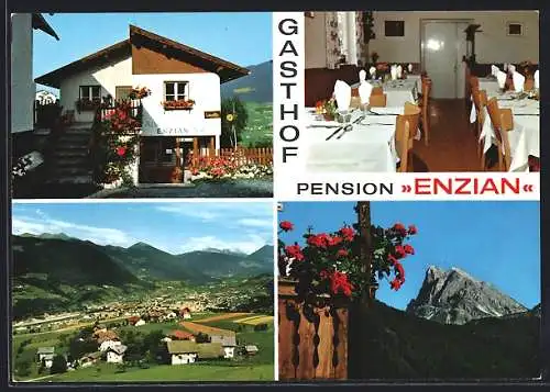 AK Mellaun bei Brixen, Gasthof und Pension Enzian in vier Ansichten