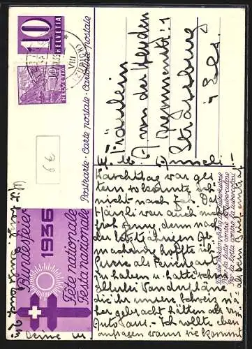Künstler-AK Schweizer Bundesfeier 1936, Mädchen mit Laterne