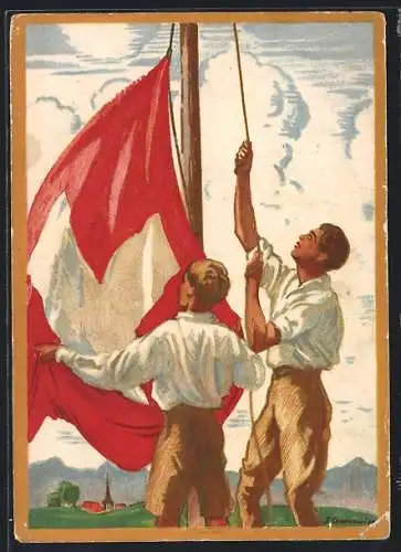 Künstler-AK J. Courvoisier: Schweizer Bundesfeier 1929