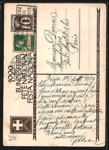 Künstler-AK J. Courvoisier: Schweizer Bundesfeier 1929