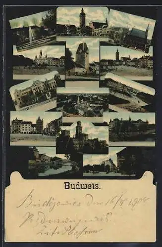 AK Budweis / Ceske Budejovice, Marktplatz, Kirche, Brunnen, Ortspartien
