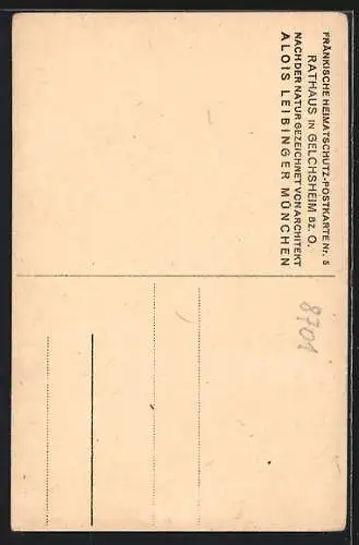Künstler-AK Gelchsheim, Alois Leibinger, Strassenpartie mit Rathaus