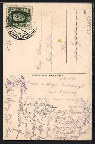 AK Konstantinovy Lazne, Leute am Brunnen im Park, Kutsche vor dem Schloss