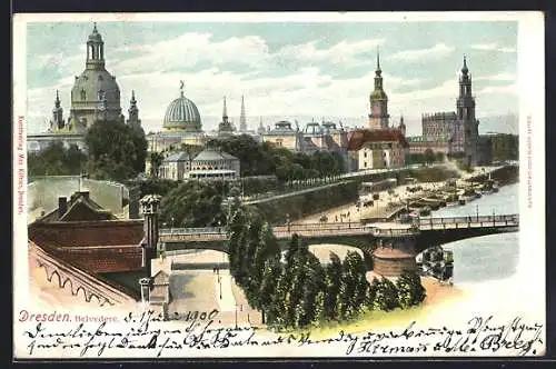 Lithographie Dresden, Kgl. Belvedere und Frauenkirche
