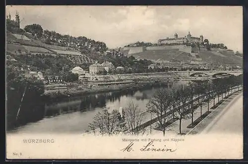 AK Würzburg, Mainpartie mit Festung und Käppele