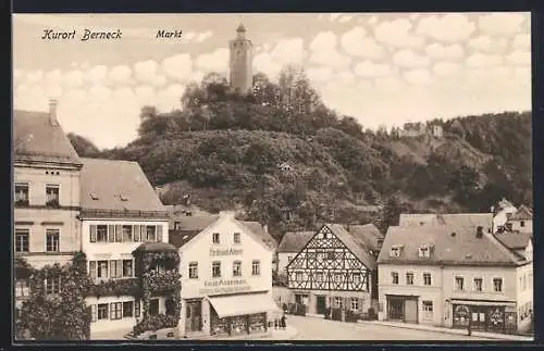 AK Berneck / Fichtelgebirge, Strassenpartie am Markt