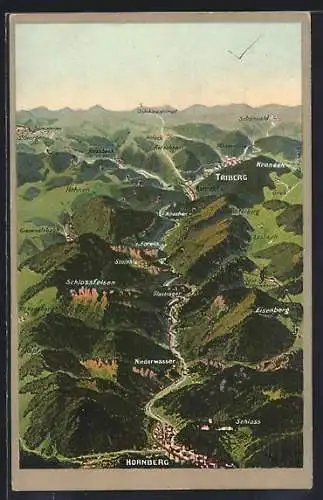 AK Hornberg / Schwarzwald, geografische Karte der Umgebung