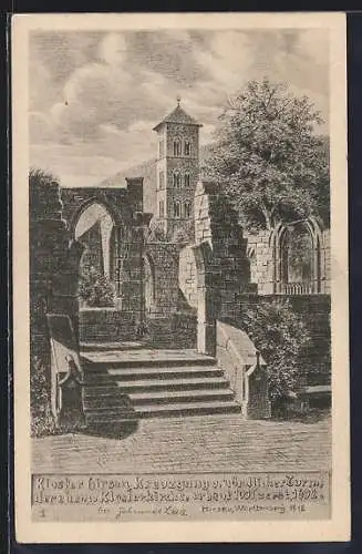 AK Hirsau, Kloster, Kreuzgang und nördlicher Turm der ehem. Klosterkirche