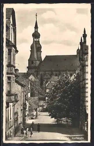 AK St. Wendel, Karlstrasse mit Blick zur Kirche