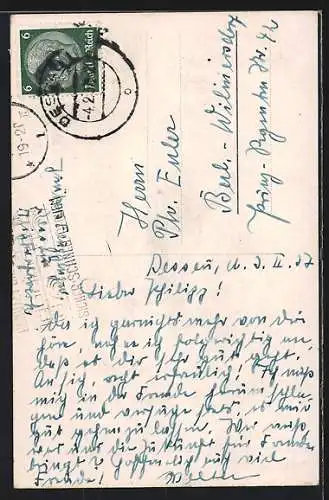 AK Dessau, Rathaus mit Bus und Autos