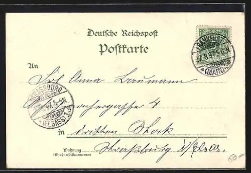 Lithographie Frankfurt /Main, Eschenheimer Turm, Zeil mit Post & Pferdebahn