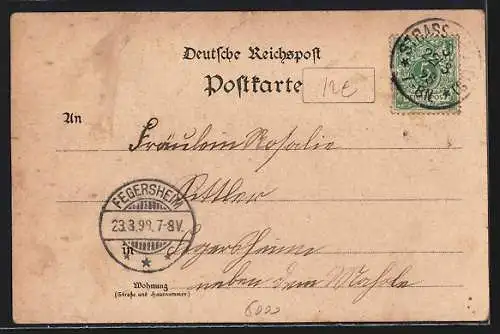 Lithographie Frankfurt /Main, Die neue Post und Mainbrücken