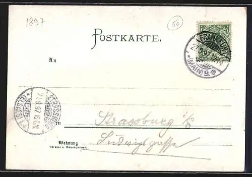 Lithographie Frankfurt a. M., Hauptbahnhof, Bahnhof Inneres, Dom