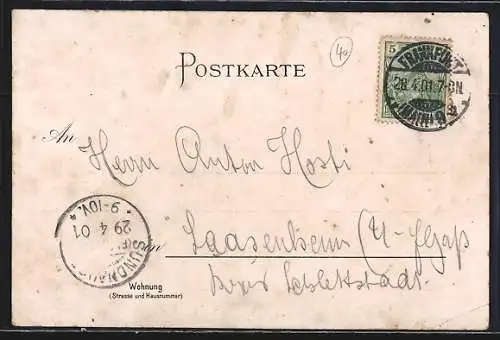 Lithographie Frankfurt /Main, Hauptbahnhof und Börse
