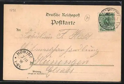 Lithographie Frankfurt a. M., Hauptbahnhof, Pferdebahnen an der Zeil, Panoramablick