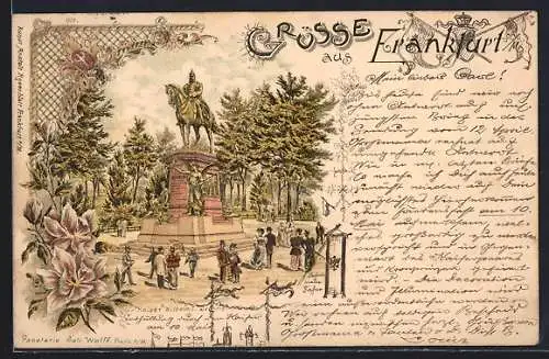 Lithographie Frankfurt, Kaiser Wilhelm I. Denkmal