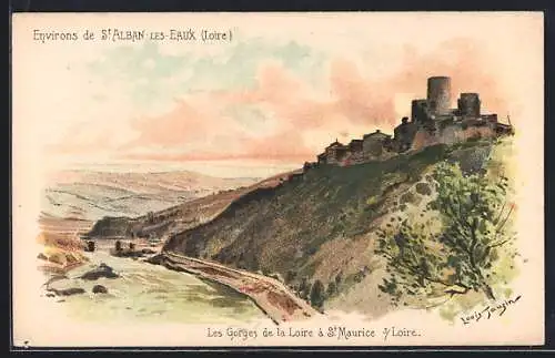 Künstler-AK Saint-Alban-les-Eaux, Les Gorges de la Loire a St-Maurice sur-Loire