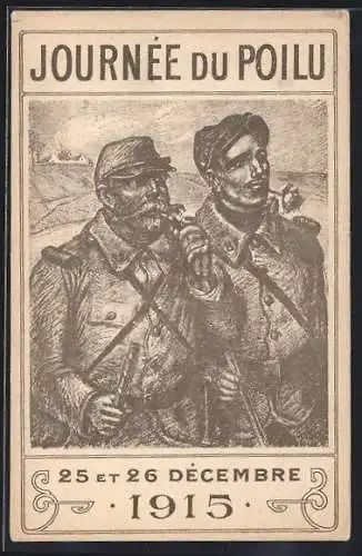 Künstler-AK Tag der Behaarigen, französische Infanteristen an der Front 25. und 26.12.1915, Propaganda