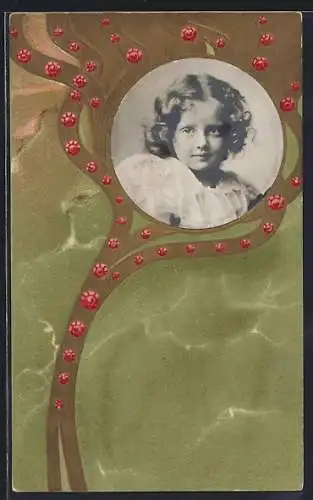 Foto-Collage-AK Süsses Mädchen mit lockigem Haar