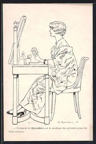 AK Reklame für Gyraldose, Dame am Schminktisch