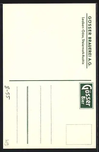 AK Brauerei-Werbung Gösser Brauerei A.G., Alter und junger Mann mit Biergläsern, Ein zweites Gösser gibt es nicht!