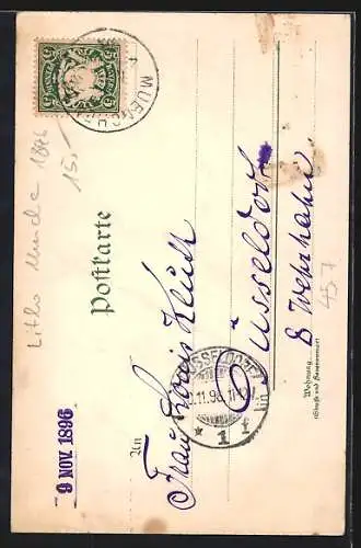 Lithographie Kräftige Sennerin fängt abstürzenden Bergsteiger auf