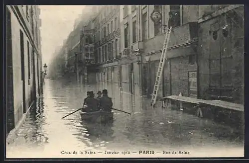 AK Paris, Crue de la Seine 1910 rue de Seine avec barque