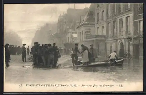 AK Paris, Sauvetage Quai des Tournelles lors des inondations de 1910