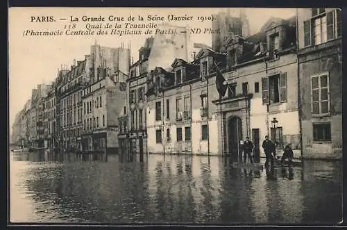 AK Paris, La Grande Crue de la Seine 1910, Quai de la Tournelle inondé