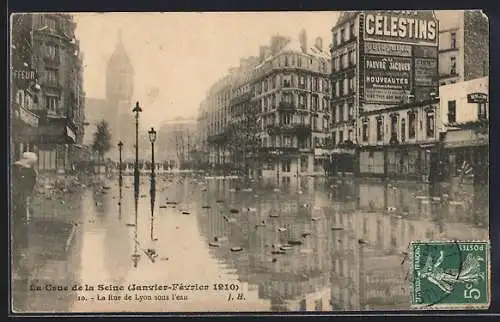 AK Paris, La Rue de Lyon sous l`eau lors de la crue de la Seine 1910