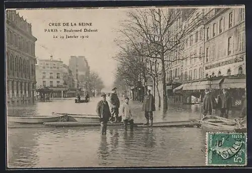 AK Paris, Crue de la Seine, Boulevard Diderot, le 29 Janvier 1910