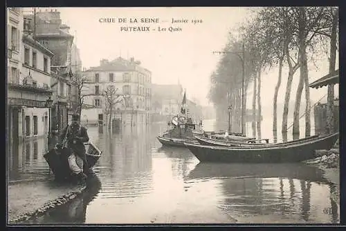AK Puteaux, Crue de la Seine 1910, Les Quais inondés avec barques