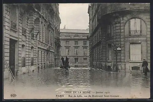 AK Paris, Crue de la Seine 1910, Rue de Lille vue du Boulevard Saint-Germain