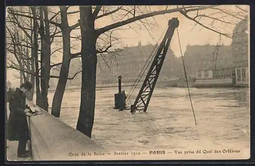 AK Paris, Crue de la Seine 1910, vue prise du Quai des Orfèvres