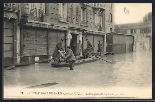AK Paris, Inondations de 1910, Déménagement rue Gros