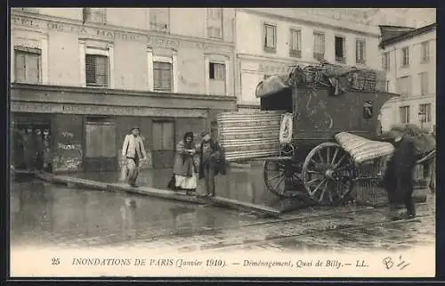 AK Paris, Inondations de 1910, Déménagement au Quai de Billy