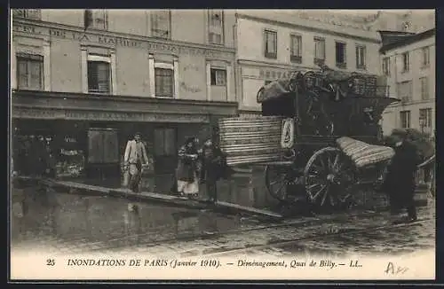 AK Paris, Déménagement lors des inondations de janvier 1910, Quai de Billy