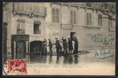 AK Paris, Inondations de 1910, Radeau Quai de Billy