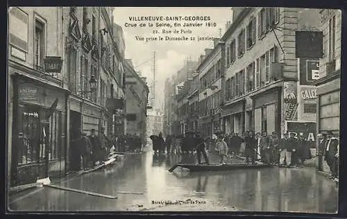 AK Villeneuve-Saint-Georges, Crue de la Seine, fin Janvier 1910, Rue de Paris, vue prise le Dimanche 22 janvier