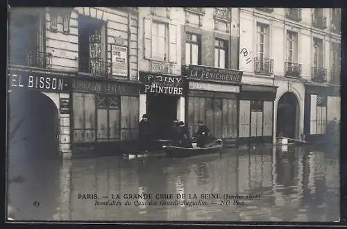 AK Paris, Inondation du Quai des Grands-Augustins lors de la grande crue de la Seine 1910