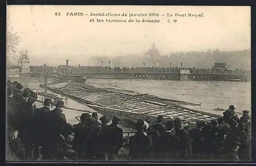 AK Paris, Inondations de janvier 1910, Le Pont Royal et les bureaux de la douane